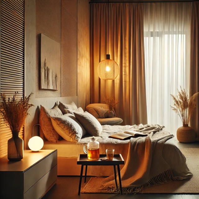 Calming bedtime setting ideal for 4-7-8 breathing exercise.