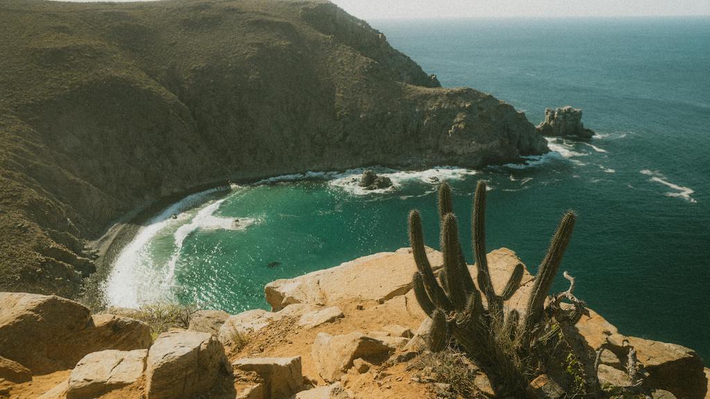 Looking down on a beautiful, untouched cove on the coast of Baja California